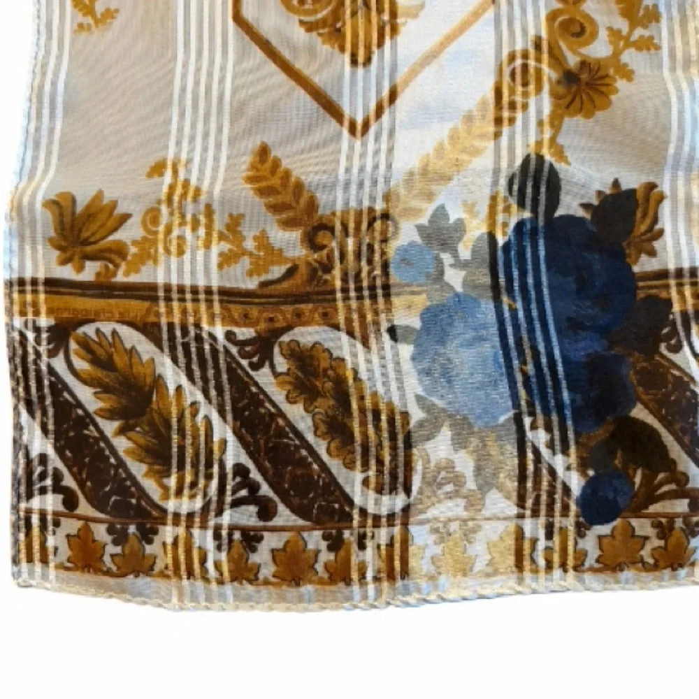 Vintage Liz Claiborne Blue and Gold Floral Scarf
